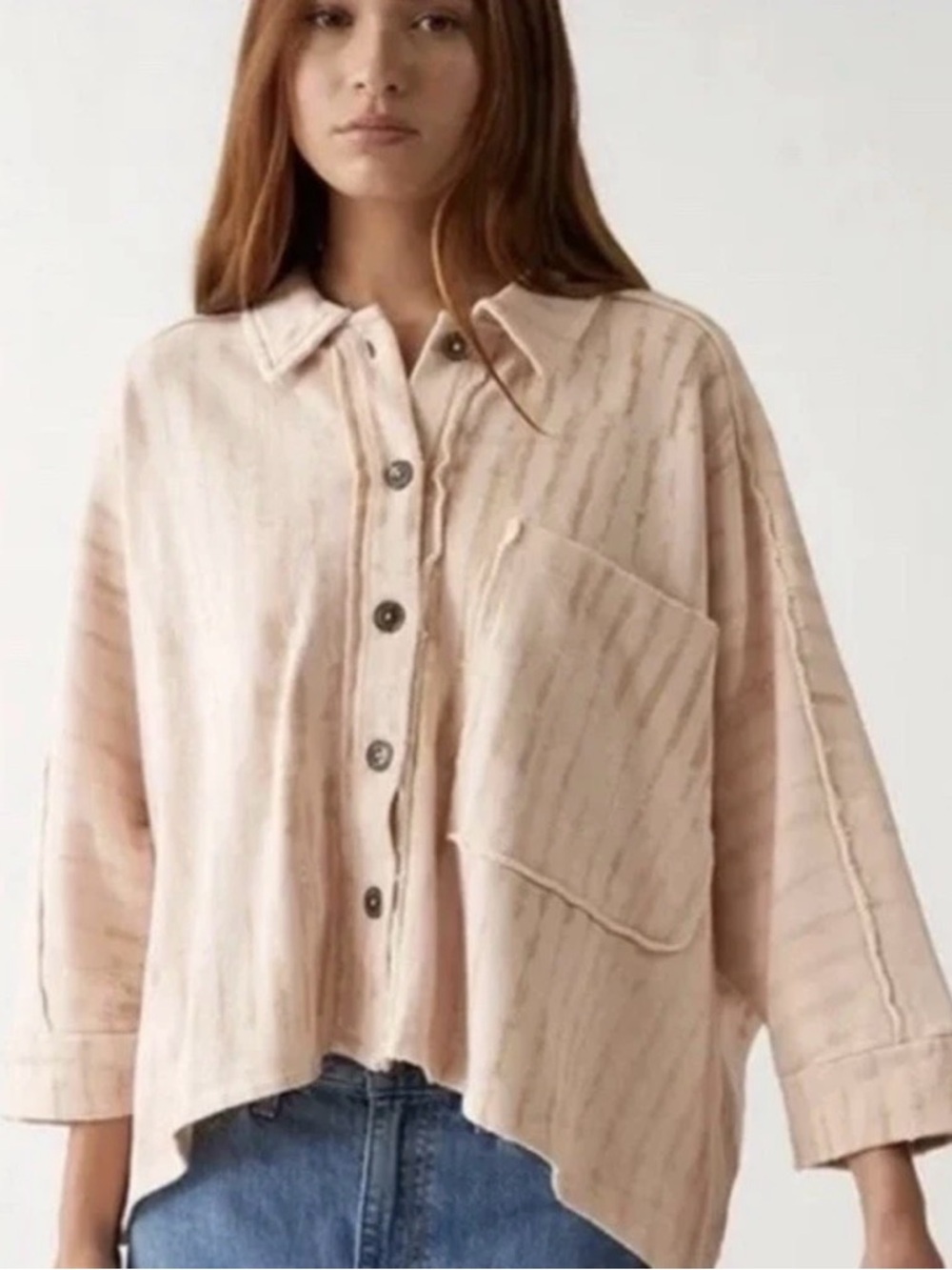 We The Free Montauk Oversized Shirt Jacket Blush Pink S